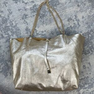 Tiffany & Co Leather Metallic Gold Large Floppy Shopper Tote Bag Reversible